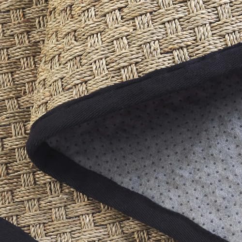 Safavieh Area Rug 3' Round - Natural Fiber Collection - Natural & Black, Seagrass, Basketweave Pattern with Border (NF114C) - color: Natural/Black, size: 3' (Round)