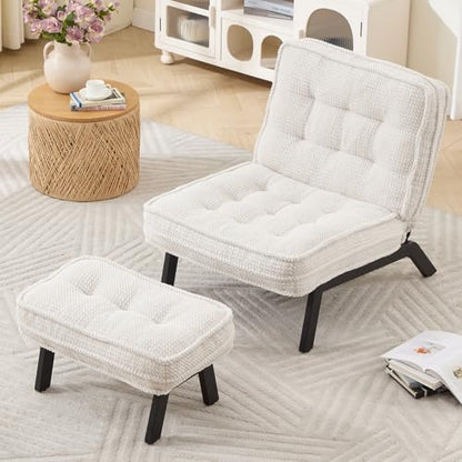 ANJ Accent Chair with Ottoman Adjustable Backrest, Beige Living Room Chair Tufted Upholstered Lounge Chair with Footrest Set, Modern Chair Cozy Reclining Chair for Reading Room Bedroom - color: Beige, size: 1