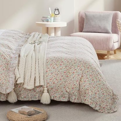 DAUAOTO Full Size Ruffle Duvet Cover Set, 100% Cotton, Kids Teen Girls Duvet Cover 82"X86" + 2 Shams, Ditsy Floral Pattern Pink - color: Pattern 10#, size: 82"x86" Full Cover + 2 Shams