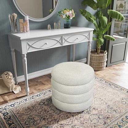allamazing Storage Ottoman, Round Ottoman with Storage, Vanity Stool Foot Rest with Removable Lid, Round Boucle Upholstered for Living Room Pouf Footstool - color: Off White