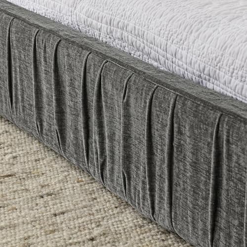 Queen Size Upholstered Bed Frame, Modern Grounded Bed with Solid Wood Slats, Pleated Headboard, Sturdy Construction, No Box Spring Needed, Grey (Grey, Queen) - color: Grey