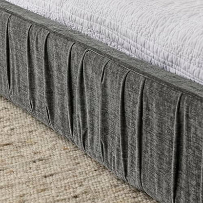 Queen Size Upholstered Bed Frame, Modern Grounded Bed with Solid Wood Slats, Pleated Headboard, Sturdy Construction, No Box Spring Needed, Grey (Grey, Queen) - color: Grey