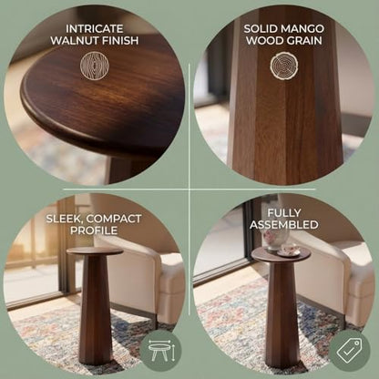 Relso Enteka Solid Mango Wood End Table – 24" Tall Accent Side Table with Walnut Finish | Handcrafted Coffee Table, No Assembly Required | Perfect for Modern Living Rooms, Farmhouses, Small Spaces - color: Enteka Walnut