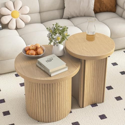 Mxtxmy Round Nesting Coffee Table Set of 2,Coffee Tables for Living Room | Round Coffee Table with Wood Finish,Stackable Coffee Table Set,Rustic Sofa Side Table,Living Room Bedroom Coffee Table - color: Small Size