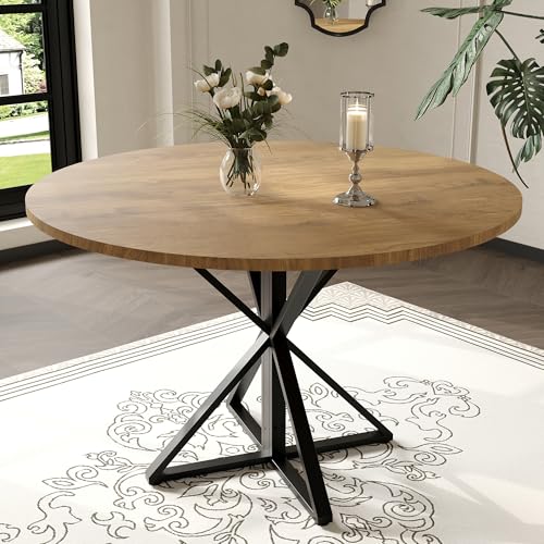 GarveeHome 47 Inch Round Dining Table for 4- Brown/Only Table | Circle Dinner Tables for Kitchen, Dining Room, Living Room, Meeting Room, Apartment - color: Brown
