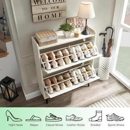Barnyatoh Shoe Storage Cabinet with 2 Flip Drawers,Hidden Shoe Organizer | Farmhouse Freestanding Narrow Slim Shoes Rack Cabinet with Adjustable Shelves for Entryway Hallway,Antique White - color: Antique White