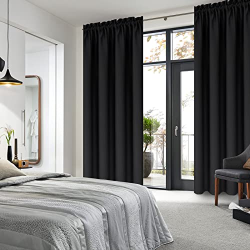 DWCN Blackout Curtains for Bedroom Living Room 42 x 54 Inch Long Black | 2 Panels Set, Room Darkening, Thermal Insulated, Light Blocking, Rod Pocket Drapes, Noise Reducing Window Treatments - color: Black, size: 42"W x 54"L (Pack of 2)