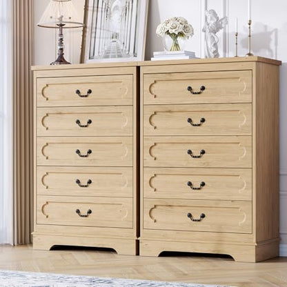 5 Drawer Dresser for Bedroom Natural Bedroom Dresser 46" Tall Wood Cabinet | Farmhouse Wooden Chest of Drawers, Rustic Wide Drawers Dressers, Hallway, Living Room - color: Natural, size: 15.7"D x 31.5"W x 46.4"H (5 Drawers)