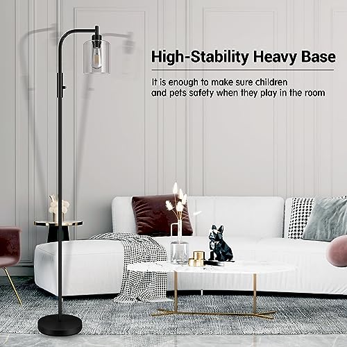 Dimmable Floor Lamp, Standing Lamp with Glass Lampshade, 6W LED Bulb Included, Modern Standing Lamp, Bright LED Lamp for Living Room and Bedroom, Office - color: Clear Glass