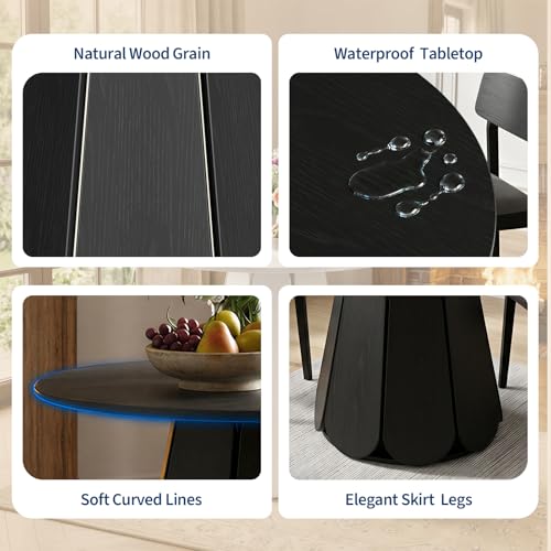 31.5" Round Dining Table, Small Circle Kitchen Table for 2-4 People, Modern Farmhouse Wood Dinning Room Tables with Pedestal Base, Space Saving Dinner Tables for Small Spaces, Mesa de Comedor, Black - color: Black