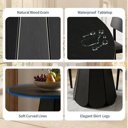 31.5" Round Dining Table, Small Circle Kitchen Table for 2-4 People, Modern Farmhouse Wood Dinning Room Tables with Pedestal Base, Space Saving Dinner Tables for Small Spaces, Mesa de Comedor, Black - color: Black