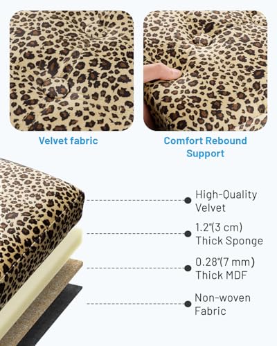 Bsketa Storage Ottoman, 17" Folding Velvet Foot Rest,Leopard Print 2 Pack | Small Ottoman with Side Pockets, Thicker Foam Padded Seat, Livingroom, Dorm, Bedroom, Easy to install, 43L,17x13x13in - color: Leopard Print 2 Pack-with Side Pockets