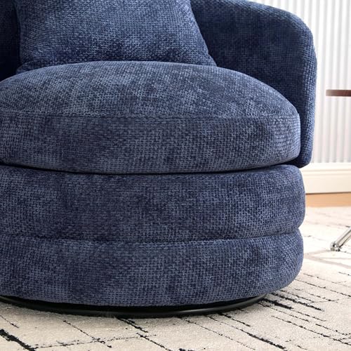 360° Small Swivel Accent Chair, Round Swivel Barrel Chair with Round Backrest & Wide Seat, Comfy Chenille Barrel Chairs for Living Room, Bedroom Easy 15-Min Assembly, Boucle (Navy) - color: Navy