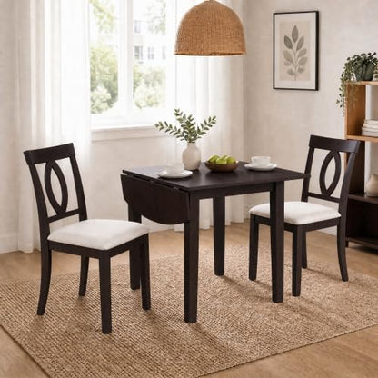 3-Piece Drop Leaf Wood Dining Table Set, Small Space Dining Set for 2 People, 1 Folding Extendable Table, 2 Upholstered Chairs, Space-Saving, for Apartments, Kitchen Room, Dark Brown - color: Beige,dark Brown
