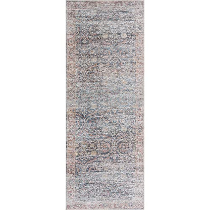 Bloom Washable Non-Slip 7 ft Blue/Red Boho Runner Rug - Kitchen, Hallway - color: Ocean Blue / Brick, size: 2'6" x 7' (Runner)