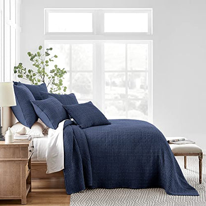 Levtex Home Mills Waffle Twin Bedspread Set (84x104in) with 1 Pillow Sham (26x20in) - Navy - 100% Cotton Twin Size Bedspread Set - Lightweight, Soft, Pre-Washed - color: Navy, size: Twin Bedspread