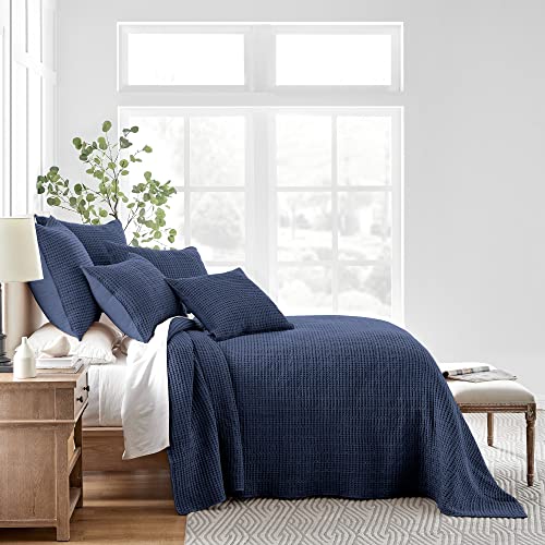 Levtex Home Mills Waffle Twin Bedspread Set (84x104in) with 1 Pillow Sham (26x20in) - Navy - 100% Cotton Twin Size Bedspread Set - Lightweight, Soft, Pre-Washed - color: Navy, size: Twin Bedspread