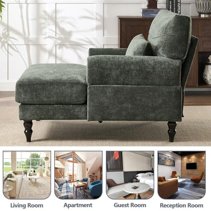 Chaise Lounge Chair Indoor Bedroom, Comfy Lounge Chair with Wide Armrest & Backrest for Small Space, Thick Cushion, High-Density Foam, Waist Pillow, Chenille (Green) - color: Green