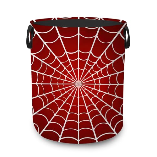 Red Spider Web Dirty Clothes Hamper,Foldable Laundry Basket with Handles,Halloween Gothic Waterproof Oxford Cloth Storage Bin for Bedroom Bathroom Nursery,16 x 20 Inch - color: Red Spider Web,Halloween Gothic
