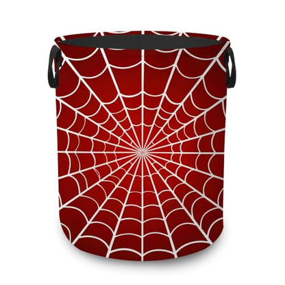 Red Spider Web Dirty Clothes Hamper,Foldable Laundry Basket with Handles,Halloween Gothic Waterproof Oxford Cloth Storage Bin for Bedroom Bathroom Nursery,16 x 20 Inch - color: Red Spider Web,Halloween Gothic