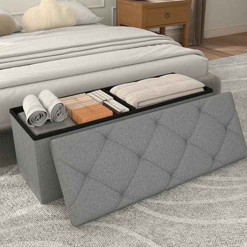 43 inch Storage Ottoman Bench, Folding Storage Bench Ottoman, for Bedroom, Living Room, and Utility Room, Grey (43.3'' W) - size: 15"D x 43.3"W x 15"H