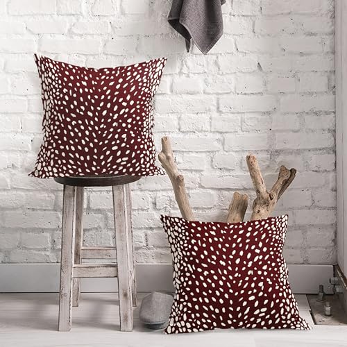 Antelope Burgundy Red Pillow Covers 18X18 Inch Neutral Animal Faux Fawn Decorative Pillow Cases Modern Euro Cotton Linen Throw Pillows Set of 2 Farmhouse Home Decor For Sofa Couch Porch Outdoor - color: 5-burgundy Red, size: 18" x 18" (Pack of 2)