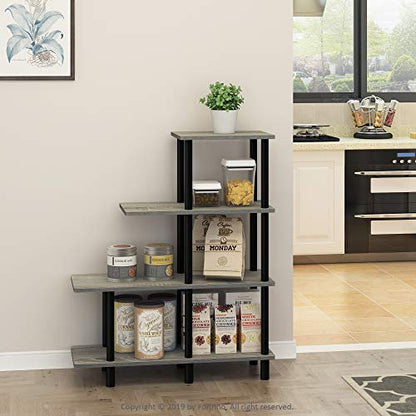 FURINNO Turn-N-Tube 4-Tier Cube Ladder Shelf, French Oak Grey/Black - color: French Oak Grey/Black, style: 4-Tiers, Cube Ladder