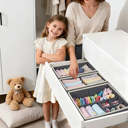 DECOMOMO Adjustable Drawer Organizer Clothes, 12 Pack Drawer Dividers | Fabric Storage Bins, Baby Dresser Organizer for Nursery, Underwear, Bra, Socks (Grey)