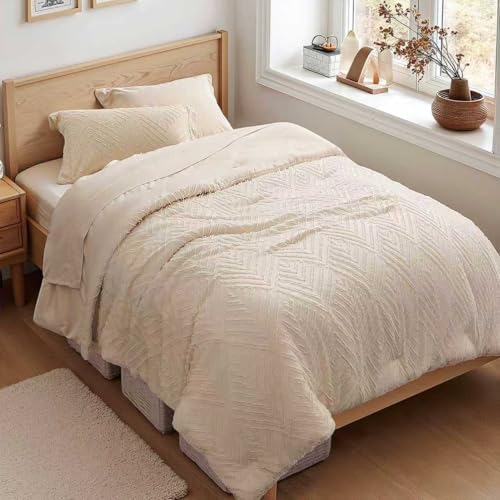Zzlpp Twin Comforter Set 5 Piece, Beige Bed in a Bag Twin Size Bedding Sets | Boho Tufted, OEKO-TEX Certified, Luxury, Lightweight, All Season, Down Alternative Comforter, Breathable sheets & pillowcases - color: 01 - Beige, size: Twin
