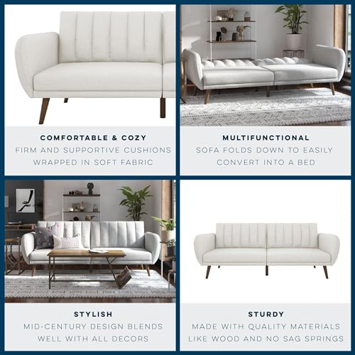 Novogratz Brittany 82 Inch Futon Sofa Bed in Faux Leather, Upholstered Couch Sleeper with Tufted Back, Mid-Century Modern Design, Light Gray - color: Light Gray
