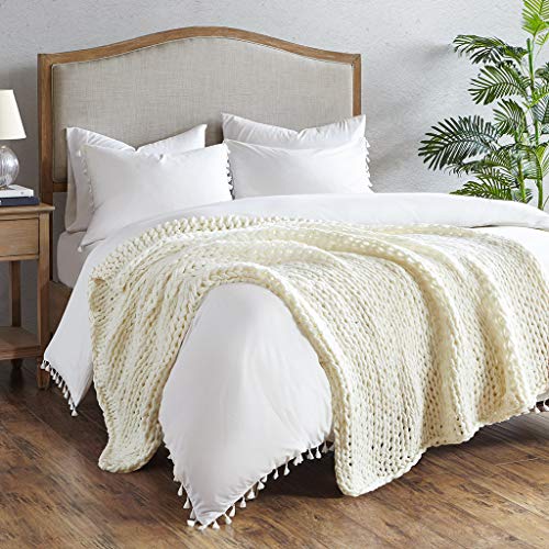 Madison Park Chunky Double Knit All Season Throw Blanket, 50 x 60, Ivory | Ultra Soft, Acrylic, Cozy Warmth for Sofa or Bed, Lightweight, Boho, OEKO-TEX Certified - color: Ivory