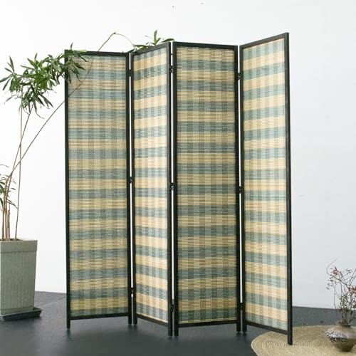 4 Panel Bamboo Room Divider, Blue Stripe Folding Privacy Screen | 5.6 ft Folding Divider, Divider for Room Separation, Freestanding Room Partition Screen, Double-Sided Panel Divider Screen - color: Blue Stripe, size: 4 Panel