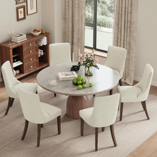 MALOL Wooden Dining Chairs Set of 6, Upholstered Kitchen & Dining Room Chairs with Solid Wood Legs Curved Backrest Farmhouse Accent Chair for Dining/Kitchen/Living Room, Beige - color: Beige, size: Set of 6