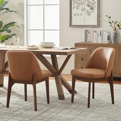 VKNOW Dining Chairs Set of 2, Faux Leather Wooden Kitchen Chairs, Brown | Modern Upholstered Side Chair with Rubberwood Legs for Kitchen Dining Room Restaurant, No Wobble - color: Brown, size: Set of 2