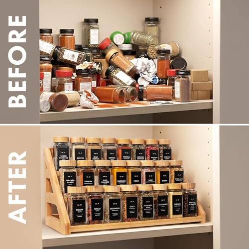 Spice Rack, Spice Organizer -3 Tier Bamboo Spice Racks, Solution for Spice Storage in Kitchens, Countertops，Storage Rooms and Other Places - size: Large