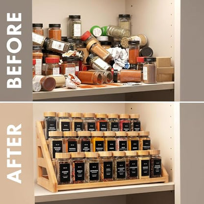 Spice Rack, Spice Organizer -3 Tier Bamboo Spice Racks, Solution for Spice Storage in Kitchens, Countertops，Storage Rooms and Other Places - size: Large