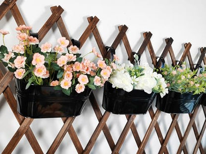 10" Metal Hanging Planter for Railing with Detachable Hooks, Black, 2 Pcs | Removable hook, Drainage hole, Rustproof, For flowers / herbs / succulents, veggies, For railings / fences / balconies - color: Black
