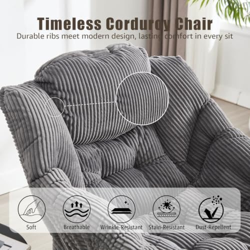 Lazy Chair with Ottoman, Modern Skinny Lounge Chair with Footrest | Foldable Footrest, Padded & Backrest with Side Pocket, Comfy Accent Reading Chair for Living Room & Small Spaces, Dark Gray - color: Dark Gray