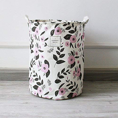 UUJOLY Collapsible Laundry Basket, Laundry Hamper with Handles Waterproof Round Cotton Linen Laundry Hamper Printing Household Organizer Basket, 19.7x15.7 inches, Purple