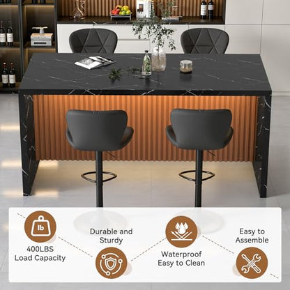 67" Kitchen Island Table with Faux Marble Top, Counter Height Dining Table for Kitchen, Modern Island Table with Fluted Base, Seats 4 - color: Black, size: Table Only