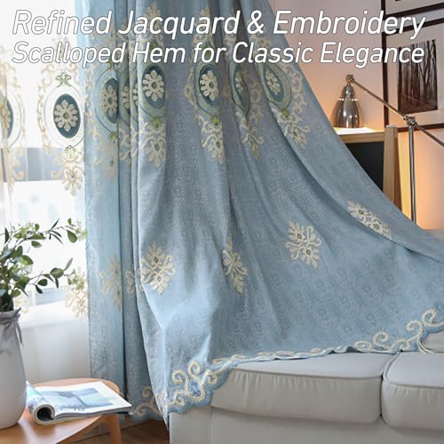 Simple Chenille Jacquard Blackout Window Elegance Curtains/Drapes/Panels/Treatments for Bedroom Living Room,Top Grommets, Two Panels, W54 x L96 inch - color: Blue-curtain, size: 54"W x 96"L (Pack of 2)