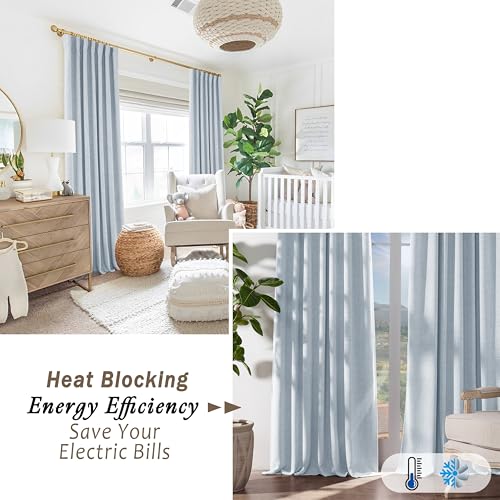 Light Blue Linen Blackout Curtains for Bedroom, 84" L Coastal Summer Light Blocking Thermal Insulated Drapes, Pleated Grand Millenial Drapery Panels, Set of 2 - color: Light Blue, size: 50"W x 84"L (Pack of 2)