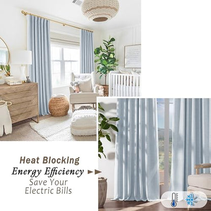Light Blue Linen Blackout Curtains for Bedroom, 84" L Coastal Summer Light Blocking Thermal Insulated Drapes, Pleated Grand Millenial Drapery Panels, Set of 2 - color: Light Blue, size: 50"W x 84"L (Pack of 2)