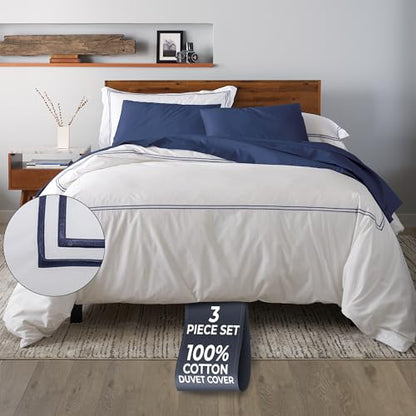 Ella Jayne Duvet Cover King (3 Pieces), 100% Cotton Percale, King/Cali King, Soft, Breathable & Lightweight Including King Duvet Cover (1 Piece) 106 x 90 Inches with 2 Pillow Shams (Navy Design) | King Duvet Cover Set | 100% Cotton Percale Fabric | Soft B
