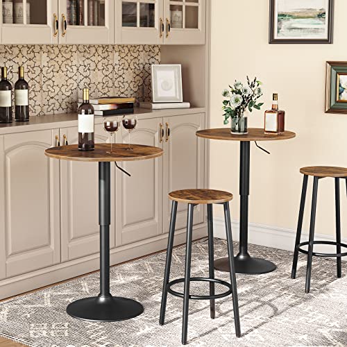 HOOBRO Bar Table, Height-Adjustable Round Pub Table 27-35.4 Inches with Sturdy Base, Modern Style, Easy to Assemble, Suitable for Small Space, Rustic and Black BF58BT01G1 - color: Rustic Brown