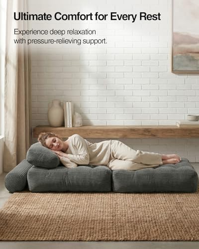 Folding Sofa Bed with Pillow Convertible Sleeper Chair Boneless Foldable Couch Comfy Floor Sofa Lounge Couch Bed for Living Room, Bedroom, Apartment, Grey - color: Grey