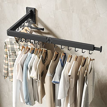 BOQORAD Drying Rack Clothing, Retractable Clothes Drying Rack,Wall Mounted Laundry Rack, Laundry Drying Rack Wall Mount,Collapsible Clothes Rack,can Fold Upward & Left & Right,Black Color - color: Black