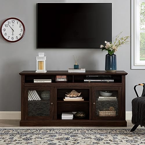 Modern TV Stand for 65 Inch TV, 60 Inch Farmhouse TV Console with Glass Doors and Adjustable Shelves for Living Room, Wood Media Entertainment Center with Cable Management, Brown - color: Brown-f-60.00 X 15.75 X 29.00 Inch