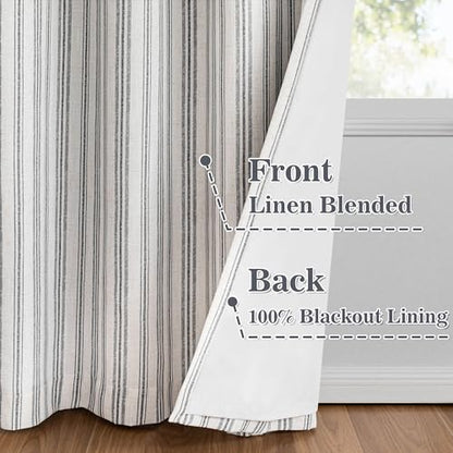 MYSKY HOME Striped Curtains 100% Blackout 84 Inches Long Black Stripe Farmhouse Rustic Curtains for Bedroom Living Room Patterned Linen Blended Double Layer Drapes, Grommet, 2 Panels, 52" Wide - color: B-black/Blackout, size: 52"W x 84"L (Pack of 2)