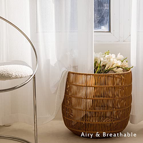 Jacquard 2 Panels Sheer Curtains 108 Inches Long, Semi Sheer Grommet Solid Casual Soft Voile Drapes with Light Filter Window Treatments for Bedroom Living Room, White, 52" W x 108" L | Jacquard Semi Sheer Grommet Solid Casual Soft Voile Drapes with Light